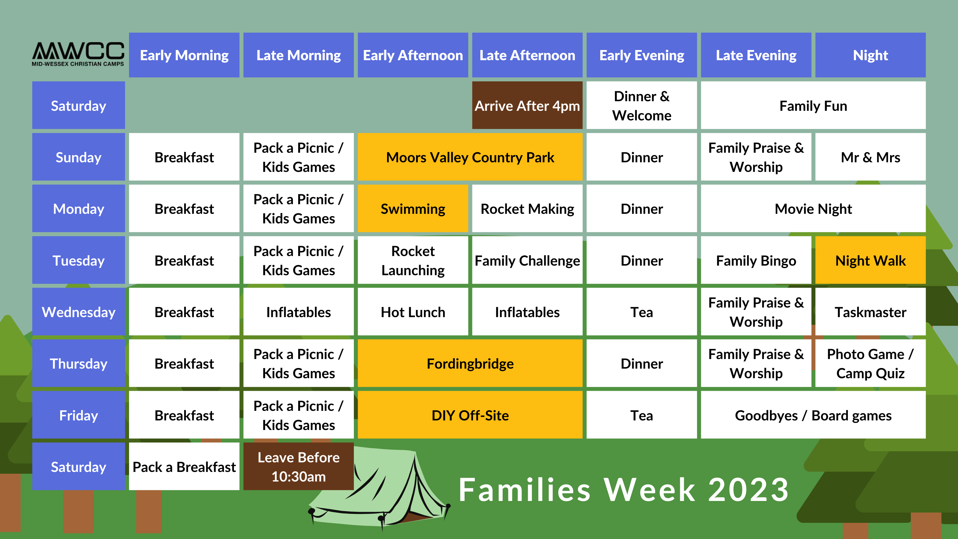 MWCC families week 2023 programme